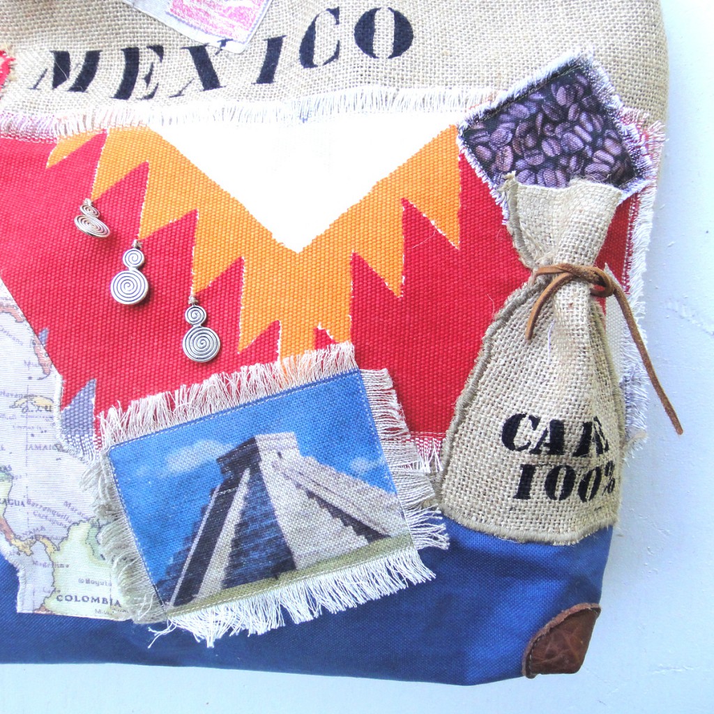sac cabas carnet de voyage Mexique, fait main, pièce unique, tableau, finitions soignées, voyage,