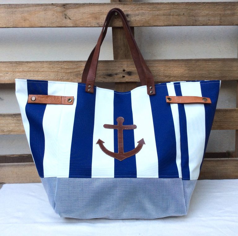 Sac cabas - Rayé Bleu Blanc - ancre marine