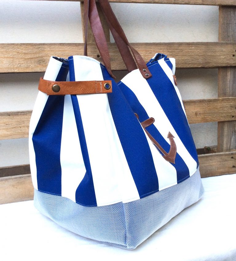 Sac cabas - Rayé Bleu Blanc - ancre marine