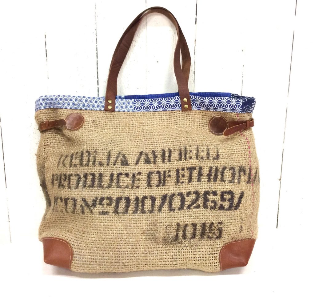 sac cabas toile de jute-sac de café bleu