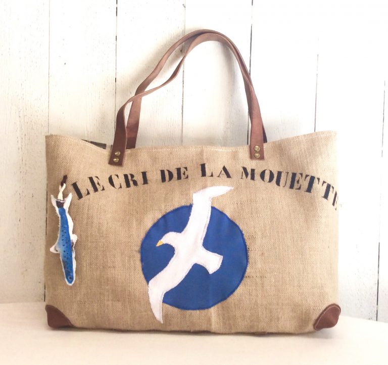 Sac cabas toile de jute - Mouette blanche