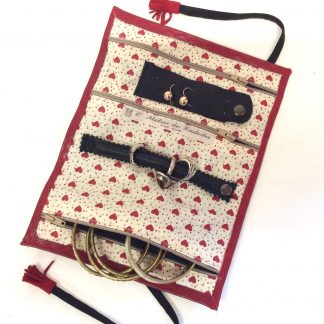 Trousse bijoux cuir rouge - écru étoiles rouges