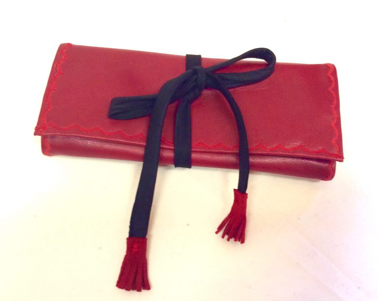 Trousse bijoux voyage cuir rouge - écru étoiles rouges