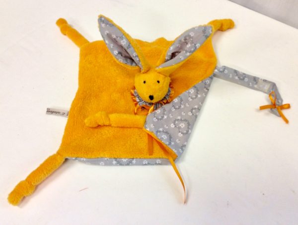 duo doudou lapin jaune-gris