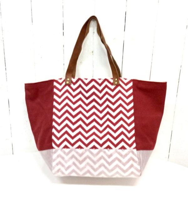 sac cabas rouge et blanc-chevrons