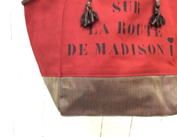 sac cabas V rouge et or-inscription