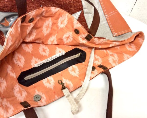 sac cabas toile orange-lamé orange-étoiles