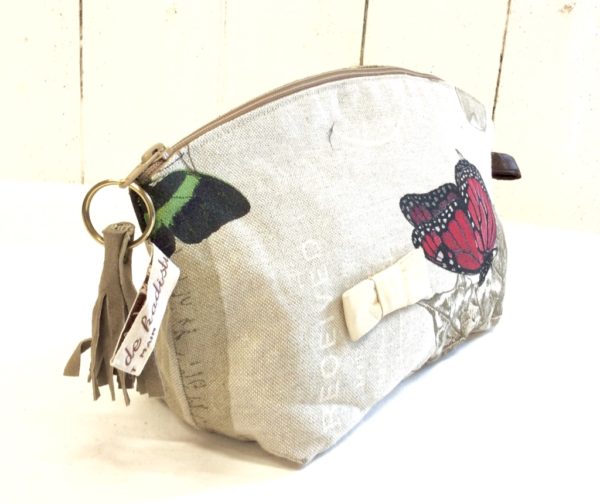 trousse de sac en coton naturel imprimé papillons