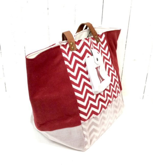 sac cabas rouge et blanc-chevrons