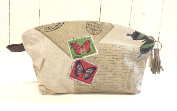 trousse de sac en coton naturel imprimé papillons