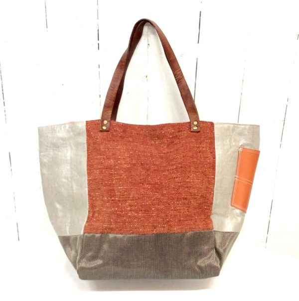 sac cabas toile orange-lamé orange-étoiles