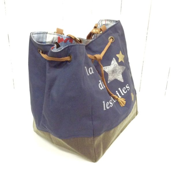 sac cabas bleu marine-inscriptions-étoles