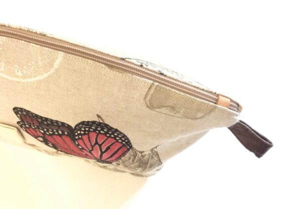 trousse de sac en coton naturel imprimé papillons