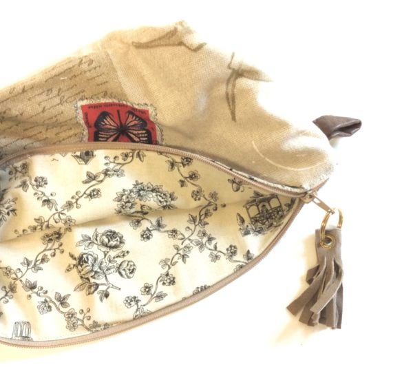 trousse de sac en coton naturel imprimé papillons