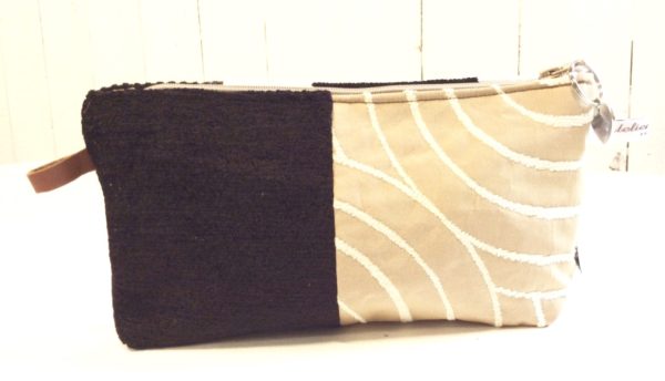 trousse de sac assemblage velours blanc noir et beige-breloques