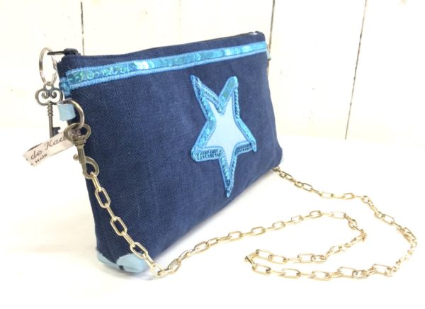 pochette collection Maya bleu marine-strass bleu turquoises-étoile