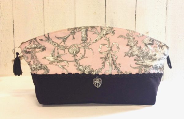 trousse de toilette toile de jouy rose