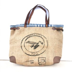 sac cabas sac de café bordure bleu carreaux blancs