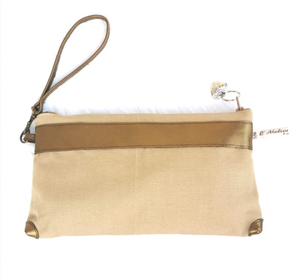 Pochette Maya beige-cuir doré-timbres