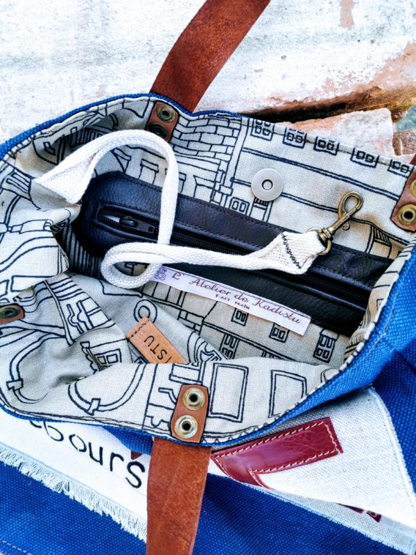 sac city toile et cuir bleu-compte à rebours