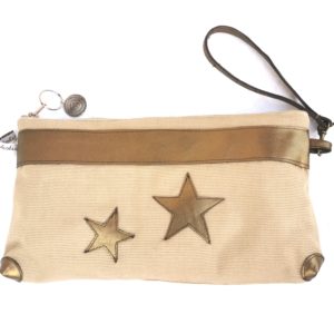 Pochette maya beige-étoiles cuir dorées