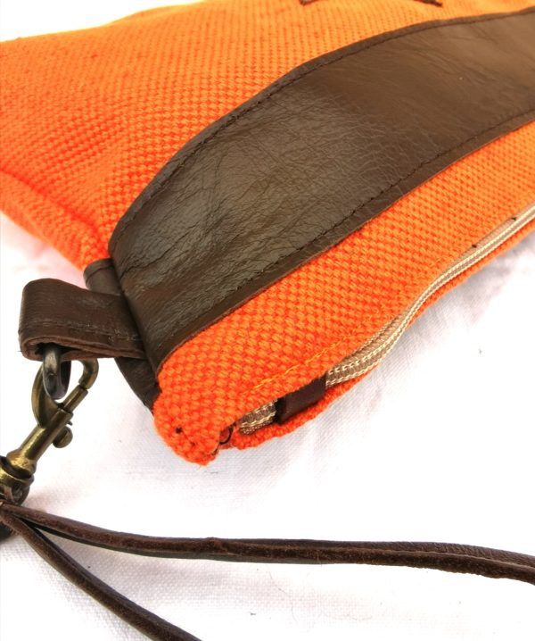Pochette Maya orange-étoiles cuir marron