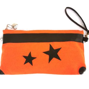 Pochette Maya orange-étoiles cuir marron