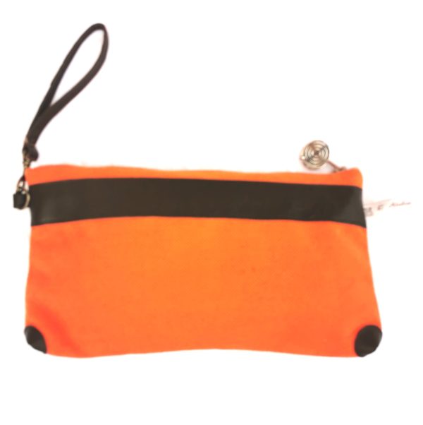 Pochette Maya orange-cuir marron-timbres