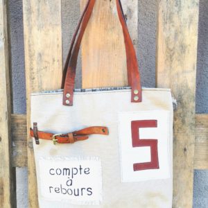 sac city toile beige et cuir, inscription-compte à rebours