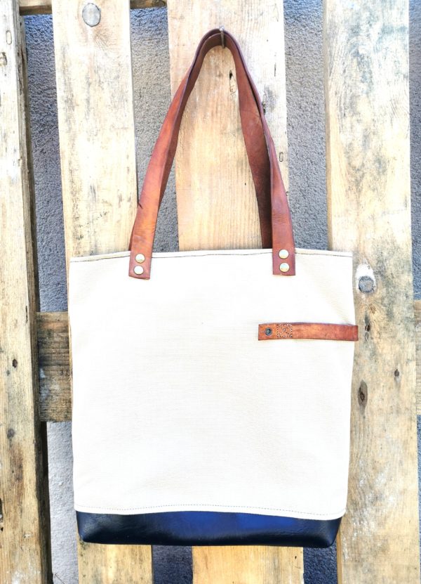 sac city toile beige et cuir, inscription-compte à rebours