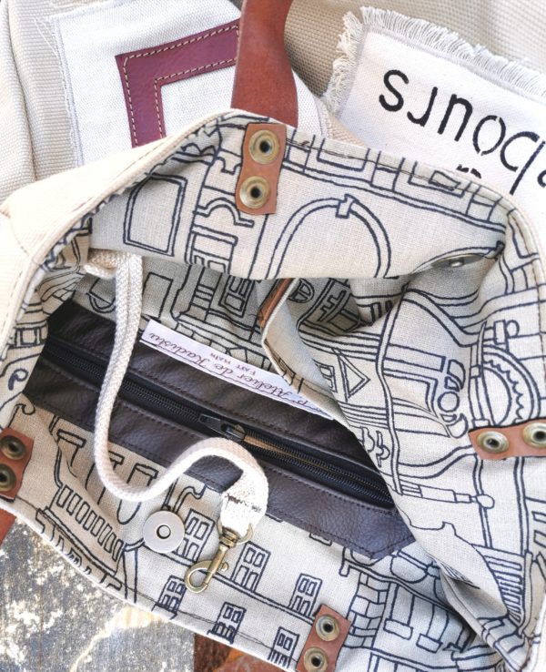 sac city toile beige et cuir, inscription-compte à rebours