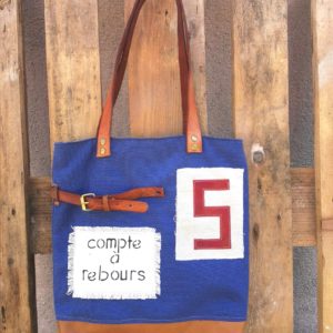 sac city toile et cuir bleu-compte à rebours