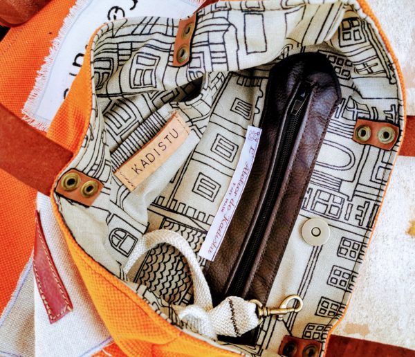 sac city toile et cuir orange, inscription-compte à rebours