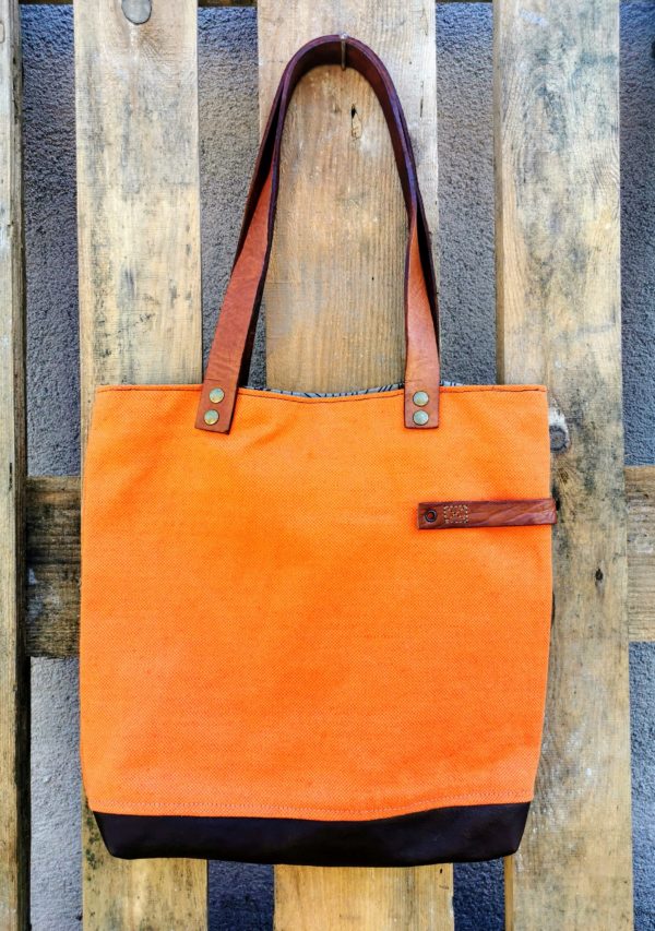 sac city toile et cuir orange, inscription-compte à rebours