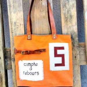 sac city toile et cuir orange, inscription-compte à rebours