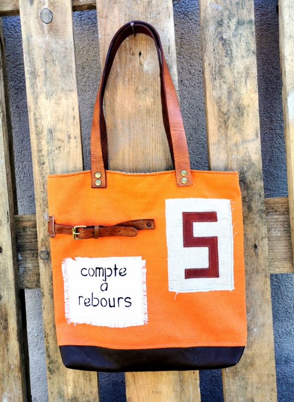 sac city toile et cuir orange, inscription-compte à rebours