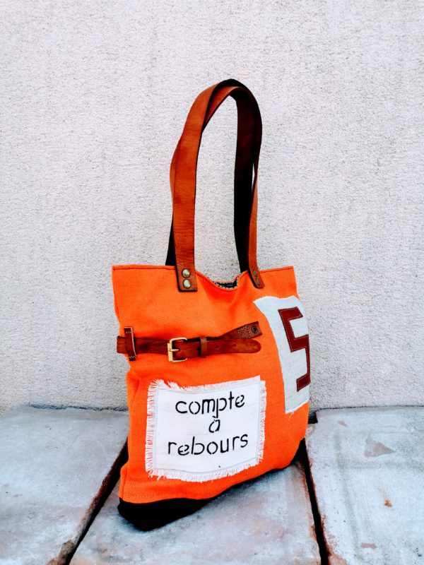 sac city toile et cuir orange, inscription-compte à rebours