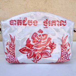 trousse de toilette en sac de marchandise rouge et blanc -fleur rose