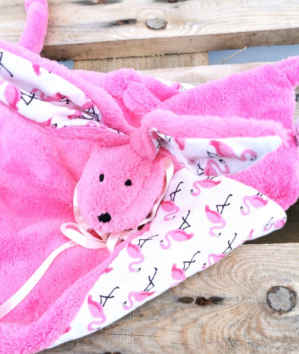 Duo doudou rose coton blanc flamands roses