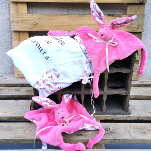 Duo doudou rose coton blanc flamands roses