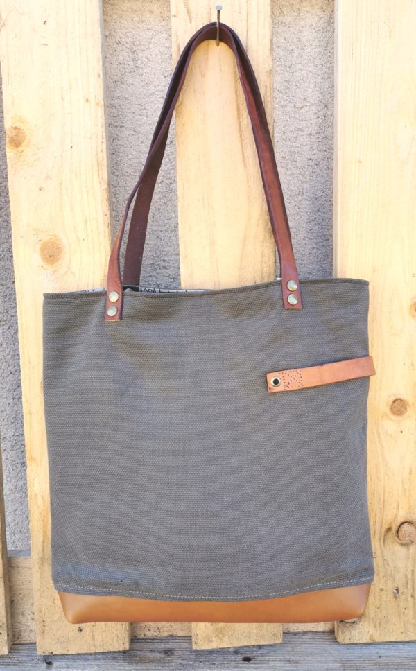 Sac city vert kaki- cuir fauve