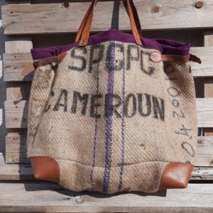 Cabas sac de café cameroun-bordure prune