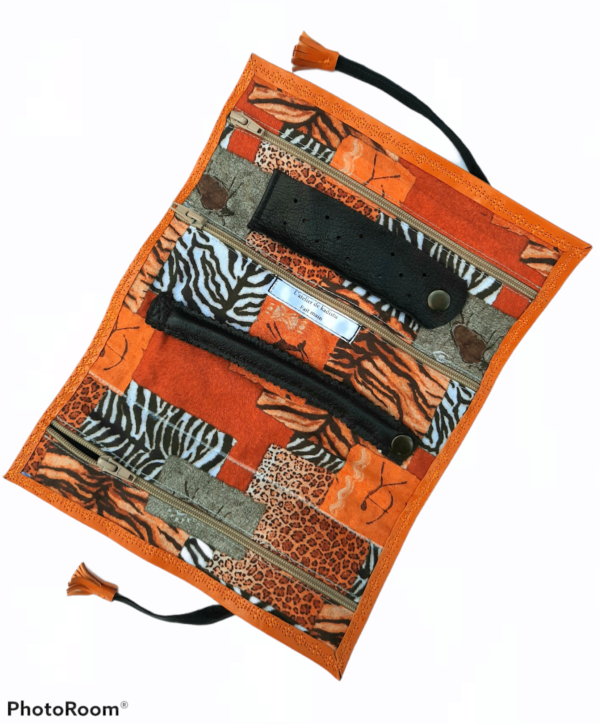 Trousse à bijoux cuir orange-intérieur exotique