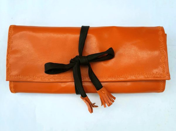 Trousse à bijoux cuir orange-intérieur exotique