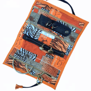 Trousse à bijoux cuir orange-intérieur exotique