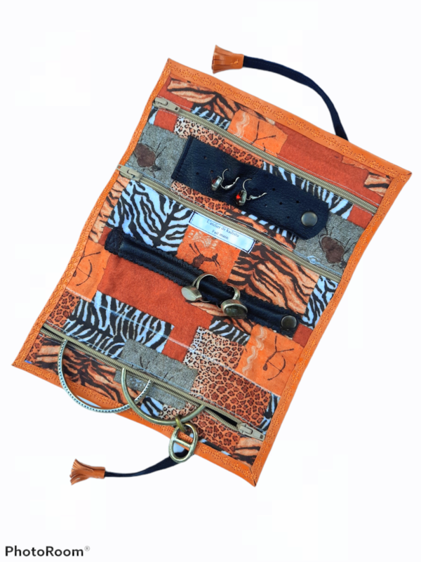 Trousse à bijoux cuir orange-intérieur exotique